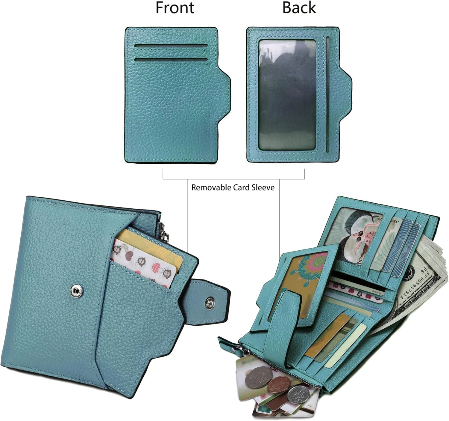 AINIMOER Women's RFID Blocking Leather Small Compact Bi-fold Zipper Pocket Wallet Card Case Purse with id Window