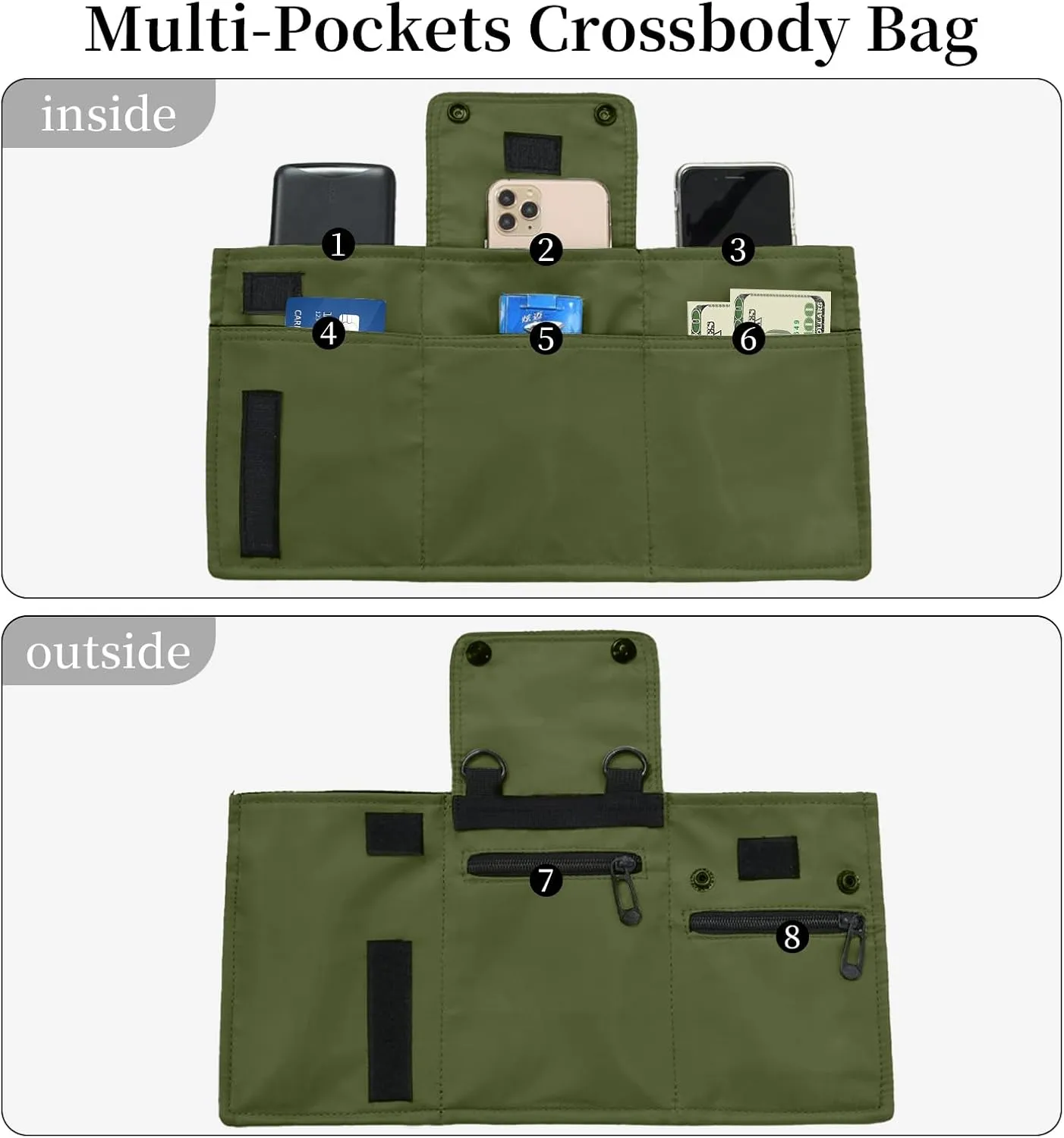 Anti Theft Travel Bag Small Crossbody Phone Purse Foldable Hidden Wallets Wander Bag with Multiple Pockets