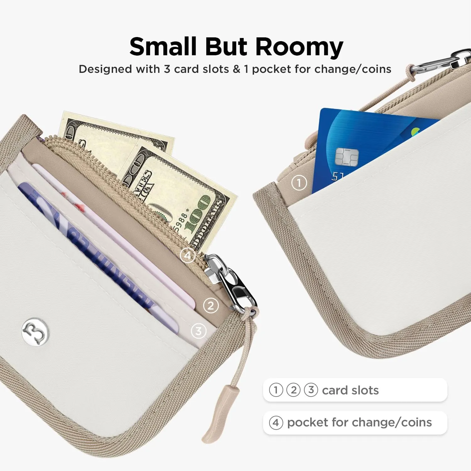 Babysun Mini Rfid Card Holder Slim Wallet with Change Zipper Pocket/3 Crad Slots/Key Ring, Small Wallet Thin Credit Card Wallet for Women & Men