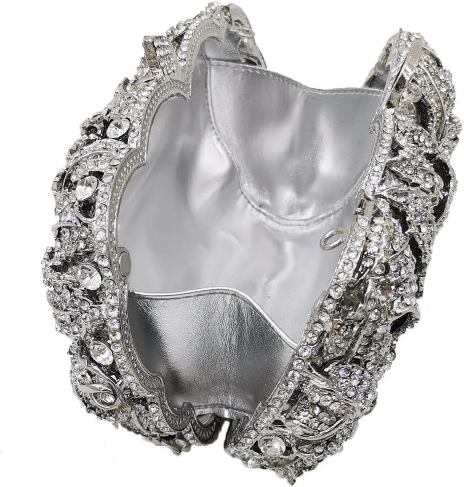 Boutique De FGG Flower Evening Bags for Women Wedding Handbags Crystal Clutch Purse Prom Rose Rhinestone Clutch Purses,Mini