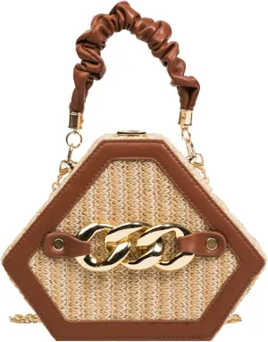 Chain Woven Crossbody Bag Versatile Box Handbag PU Top Handle Chain Strap Mini Satchel Women 2024 Trendy Shoulder