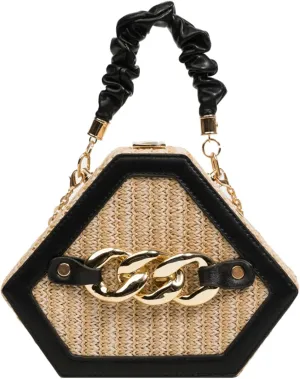 Chain Woven Crossbody Bag Versatile Box Handbag PU Top Handle Chain Strap Mini Satchel Women 2024 Trendy Shoulder