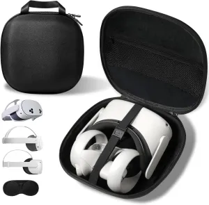 Compact Hard Carrying Case and Bulid-in Lens Protector Cover Compatible with Meta Quest 3S/Quest 3/Quest 2/Apple Vision Pro Accessories, Lightweight and Portable for Travel and Home Storage