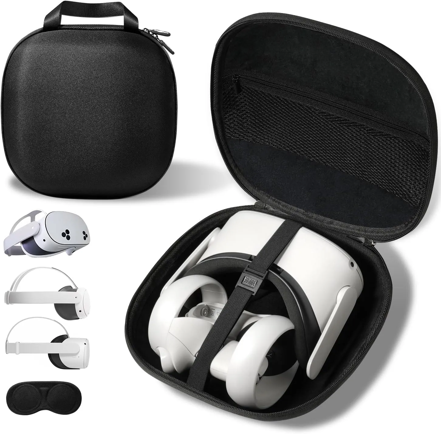 Compact Hard Carrying Case and Bulid-in Lens Protector Cover Compatible with Meta Quest 3S/Quest 3/Quest 2/Apple Vision Pro Accessories, Lightweight and Portable for Travel and Home Storage