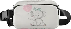 Cute Sitting Elephant with Pink Balloon Writing Love You Retro Style Adjustable Fanny Waist Pack Pouch, Waterproof Runners Sports Waist Pack Wallet for Sports Hiking Fitness Cycling Gym Women Men