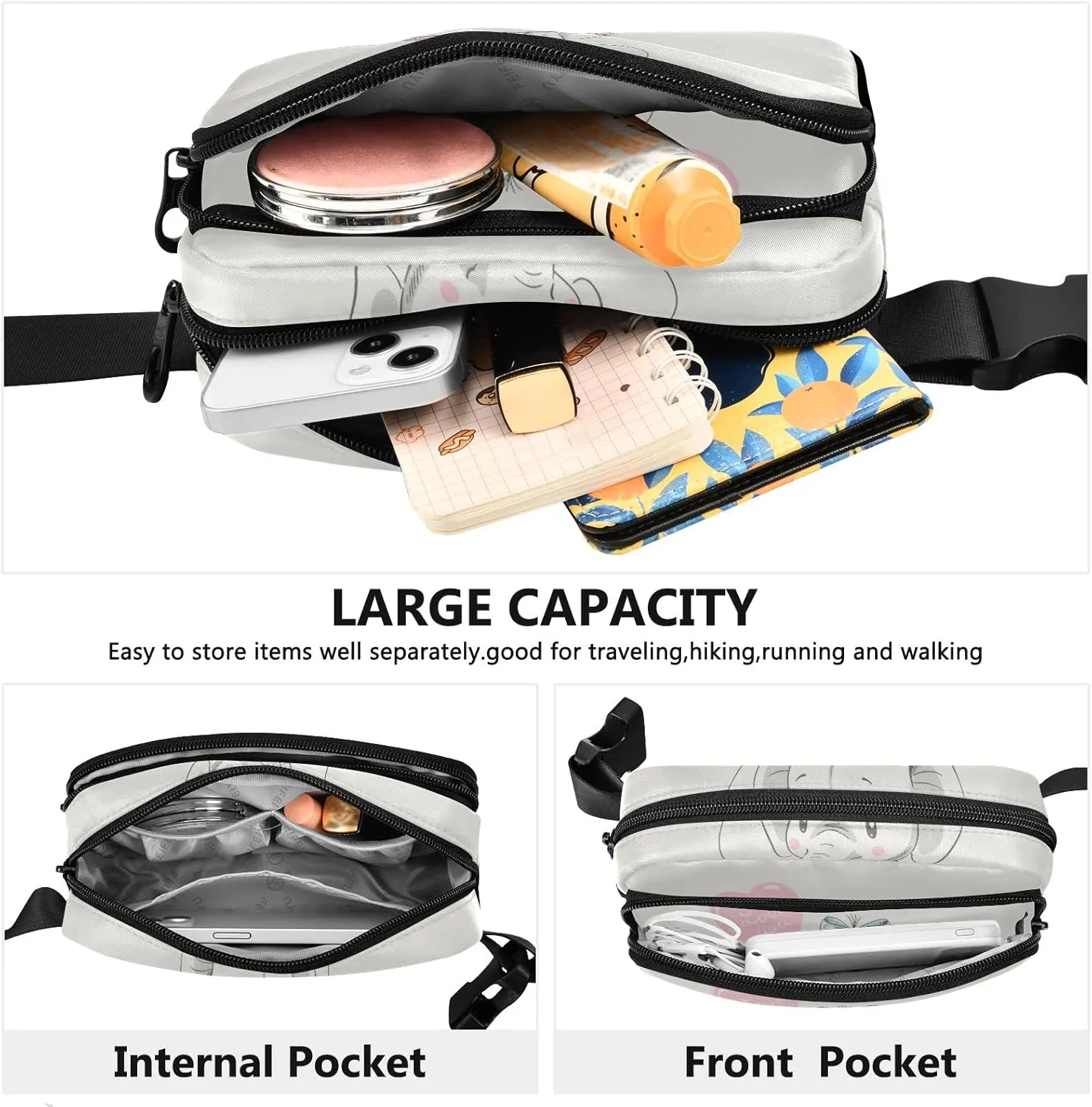 Cute Sitting Elephant with Pink Balloon Writing Love You Retro Style Adjustable Fanny Waist Pack Pouch, Waterproof Runners Sports Waist Pack Wallet for Sports Hiking Fitness Cycling Gym Women Men