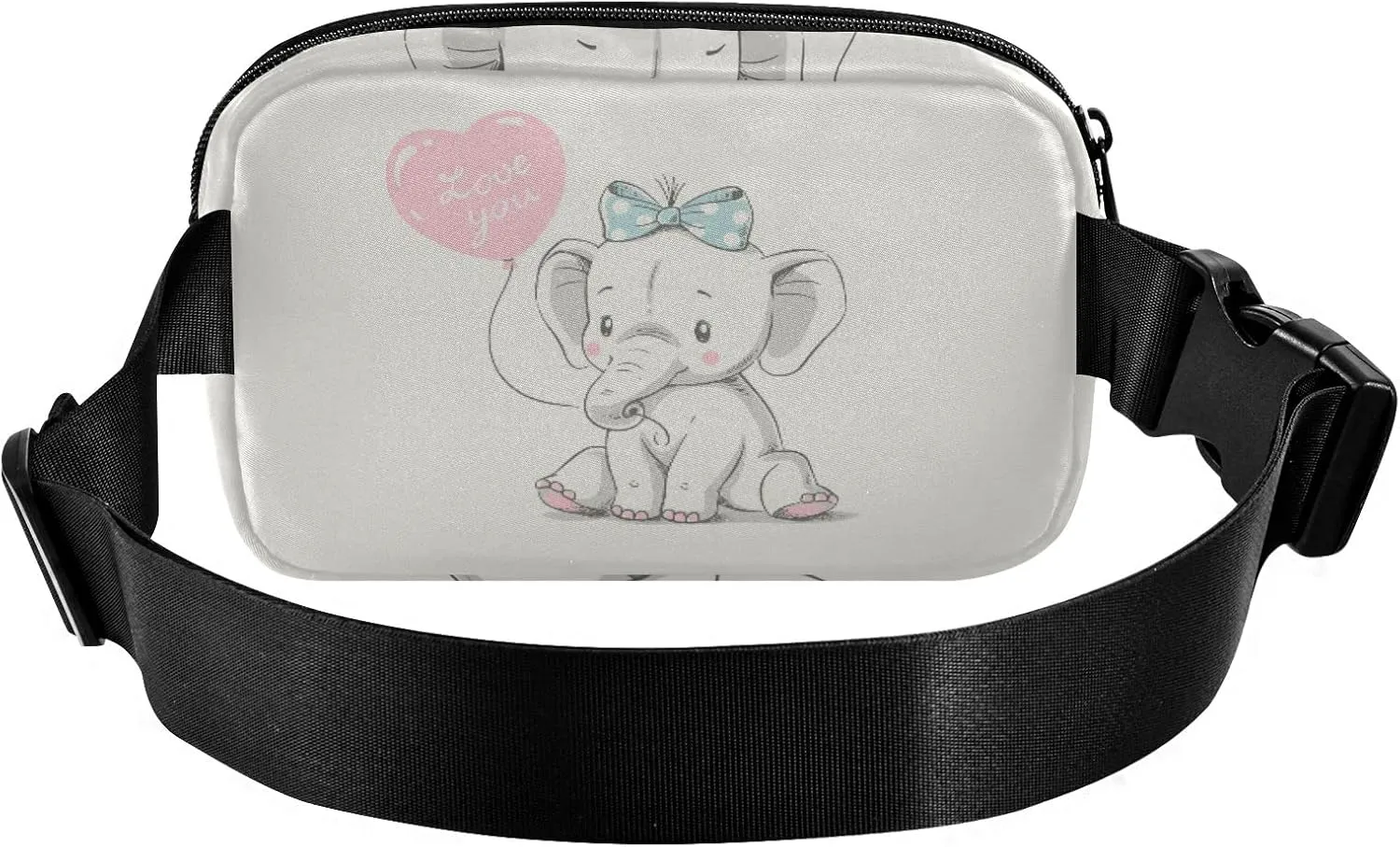 Cute Sitting Elephant with Pink Balloon Writing Love You Retro Style Adjustable Fanny Waist Pack Pouch, Waterproof Runners Sports Waist Pack Wallet for Sports Hiking Fitness Cycling Gym Women Men