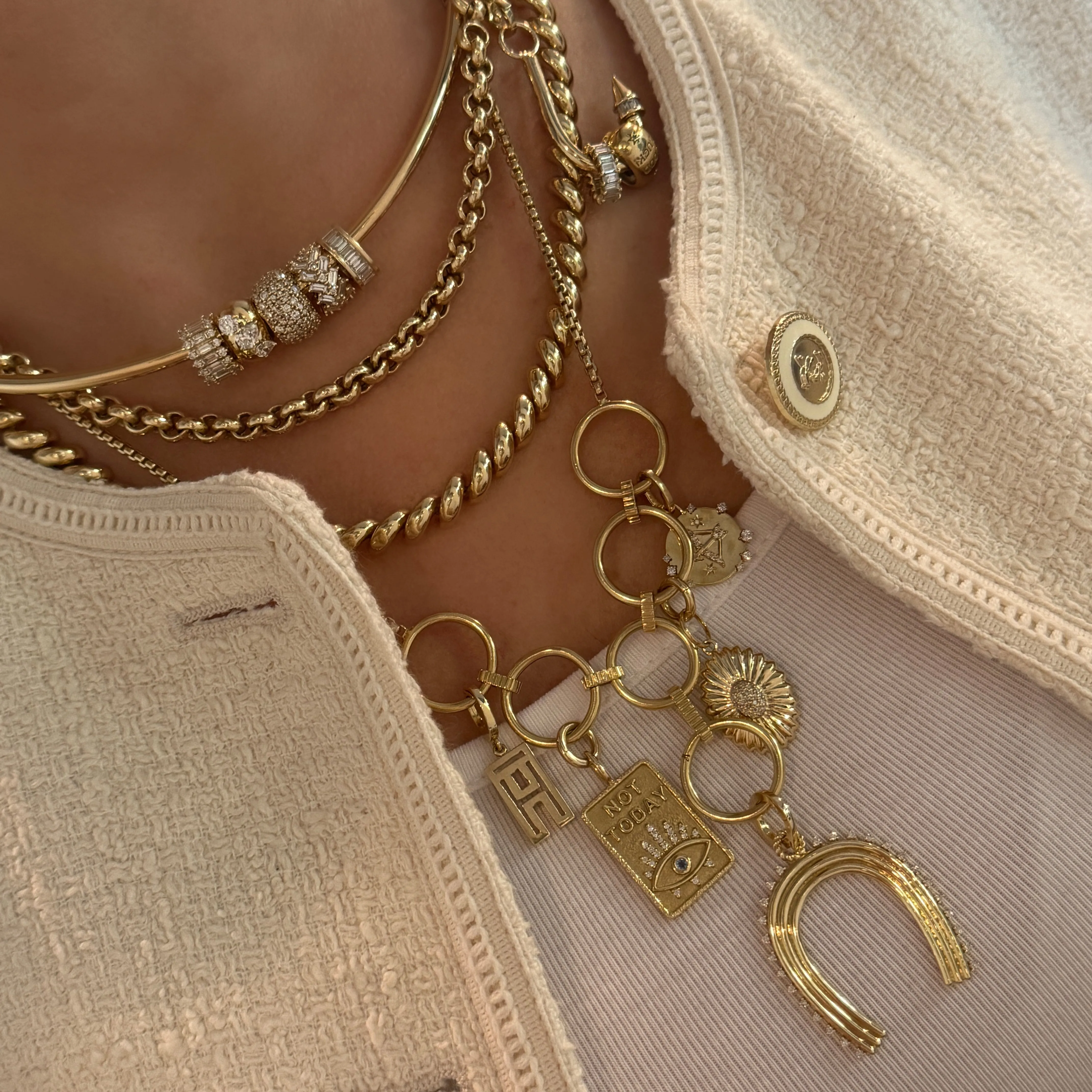 Elongated Fluted Gold and Diamond Sunflower Charm