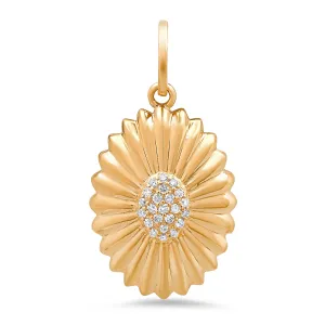 Elongated Fluted Gold and Diamond Sunflower Charm