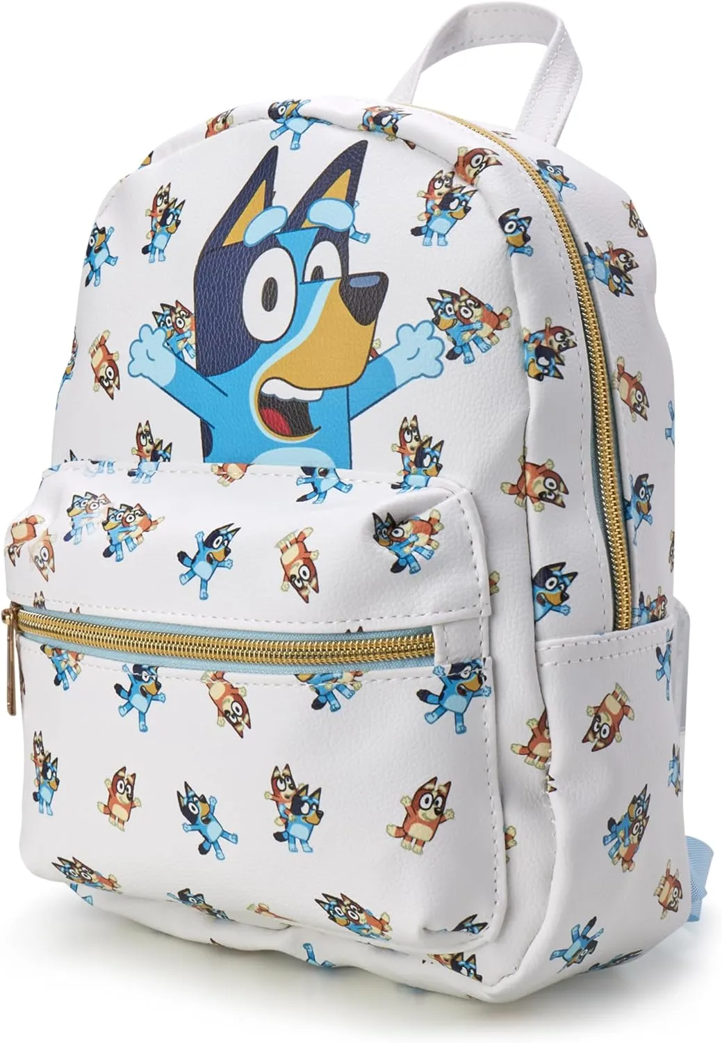Fast Forward Girls Mini Backpack - Hello Kitty Faux Leather Bag for Girls - 12" Elementary Kindergarten Prep School Bookbag, Bluey White/Blue