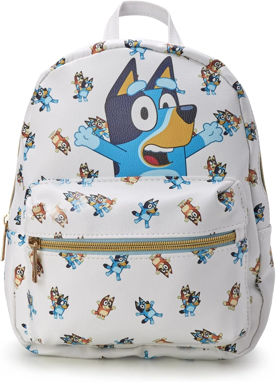 Fast Forward Girls Mini Backpack - Hello Kitty Faux Leather Bag for Girls - 12" Elementary Kindergarten Prep School Bookbag, Bluey White/Blue