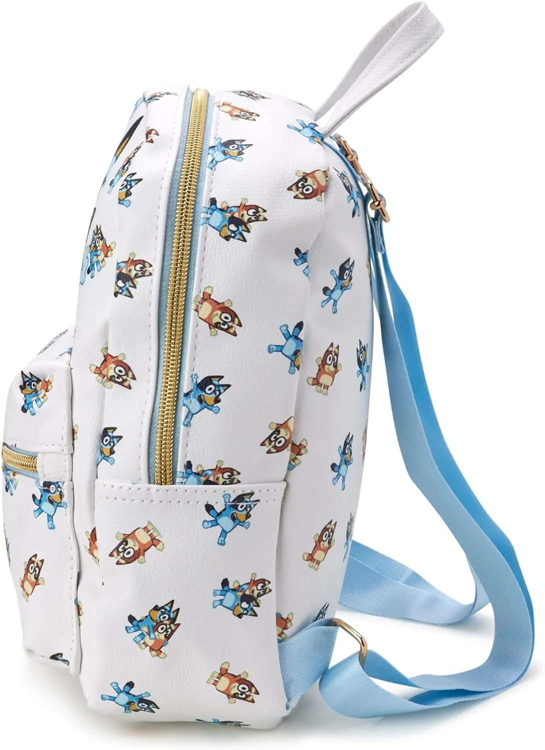 Fast Forward Girls Mini Backpack - Hello Kitty Faux Leather Bag for Girls - 12" Elementary Kindergarten Prep School Bookbag, Bluey White/Blue