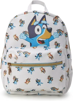 Fast Forward Girls Mini Backpack - Hello Kitty Faux Leather Bag for Girls - 12" Elementary Kindergarten Prep School Bookbag, Bluey White/Blue