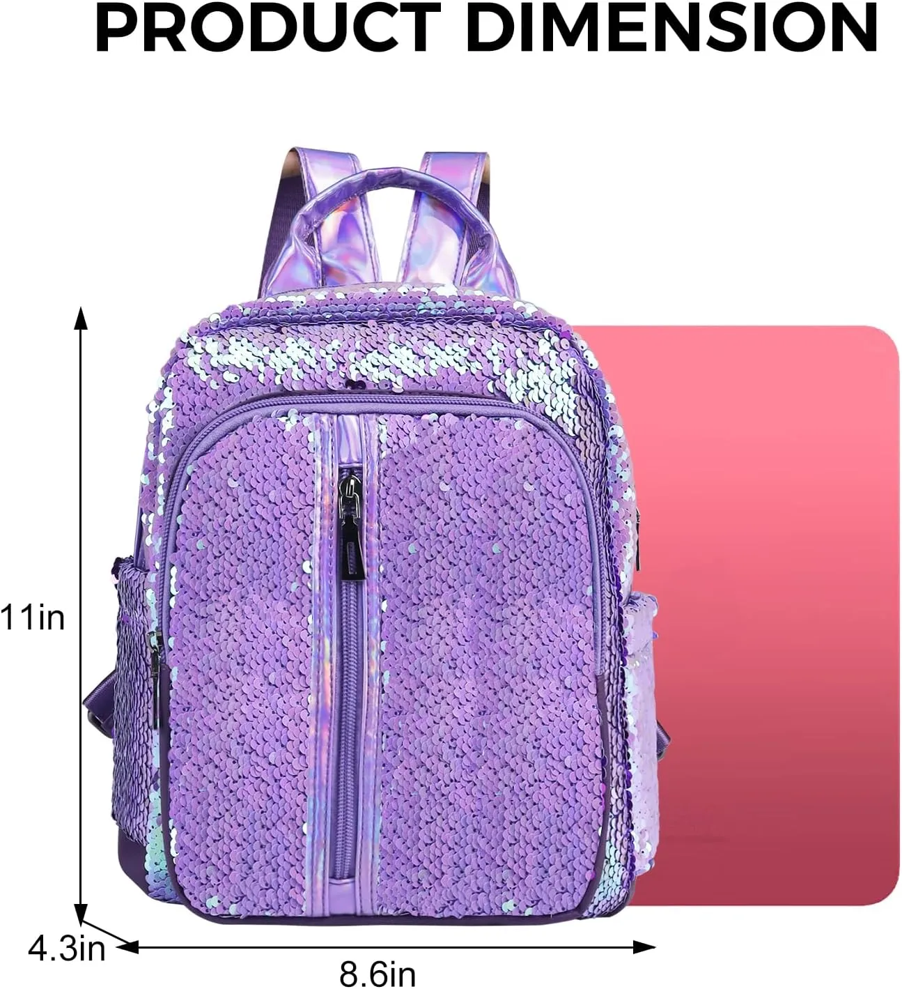 Fmeida Sequin School Backpack for Girls Kids Kawaii Kindergarten Elementary Book Bag Bookbag Glitter Sparkly Back Pack Christmas Gift - Lavender Purple