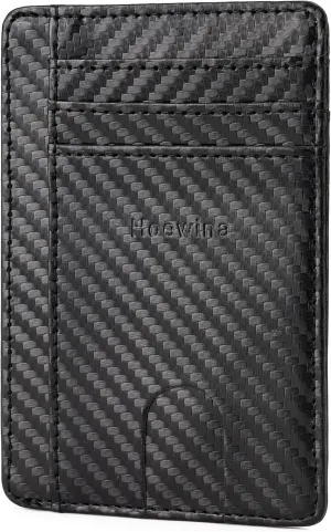 Hoewina Slim Wallet for Men, Credit Card Holder Wallet, Minimalist Design - RFID Blocking Front Pocket Leather Thin Wallet for Men and Women(Carbon Fiber Black)