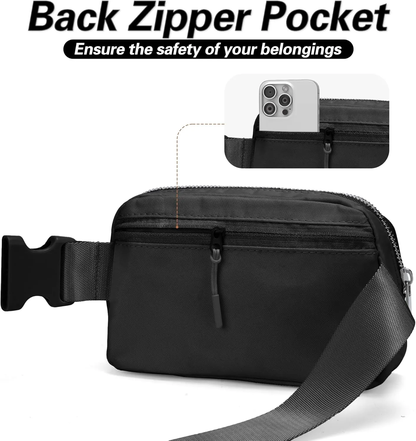 JSJ Mini Black Fanny Pack for Women & Men,Valentines Day Gifts for Girls Teens Kids Daughter Sister Her,Trendy Stuff Crossbody Bags Cute Everywhere Belt Bags.(Black)