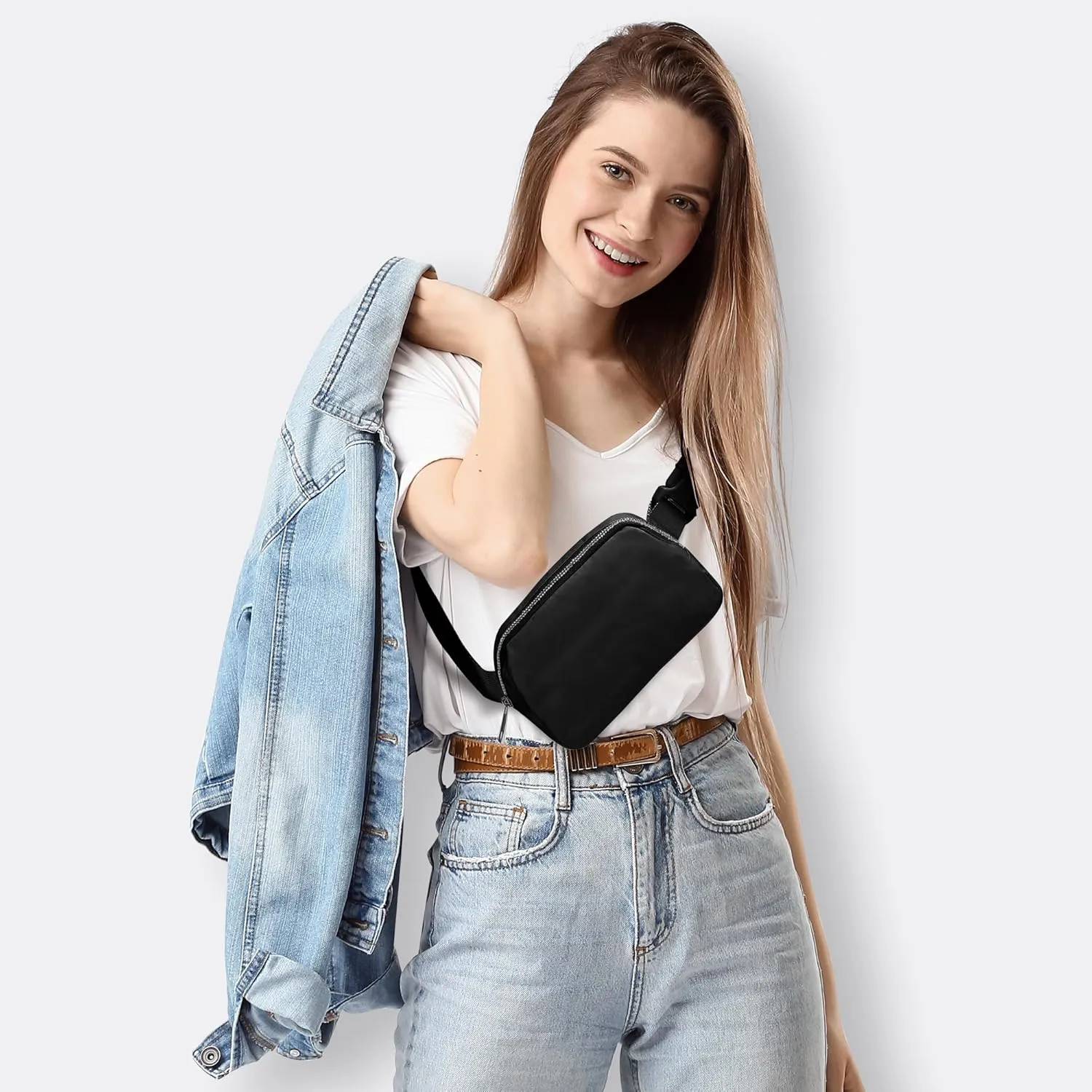 JSJ Mini Black Fanny Pack for Women & Men,Valentines Day Gifts for Girls Teens Kids Daughter Sister Her,Trendy Stuff Crossbody Bags Cute Everywhere Belt Bags.(Black)