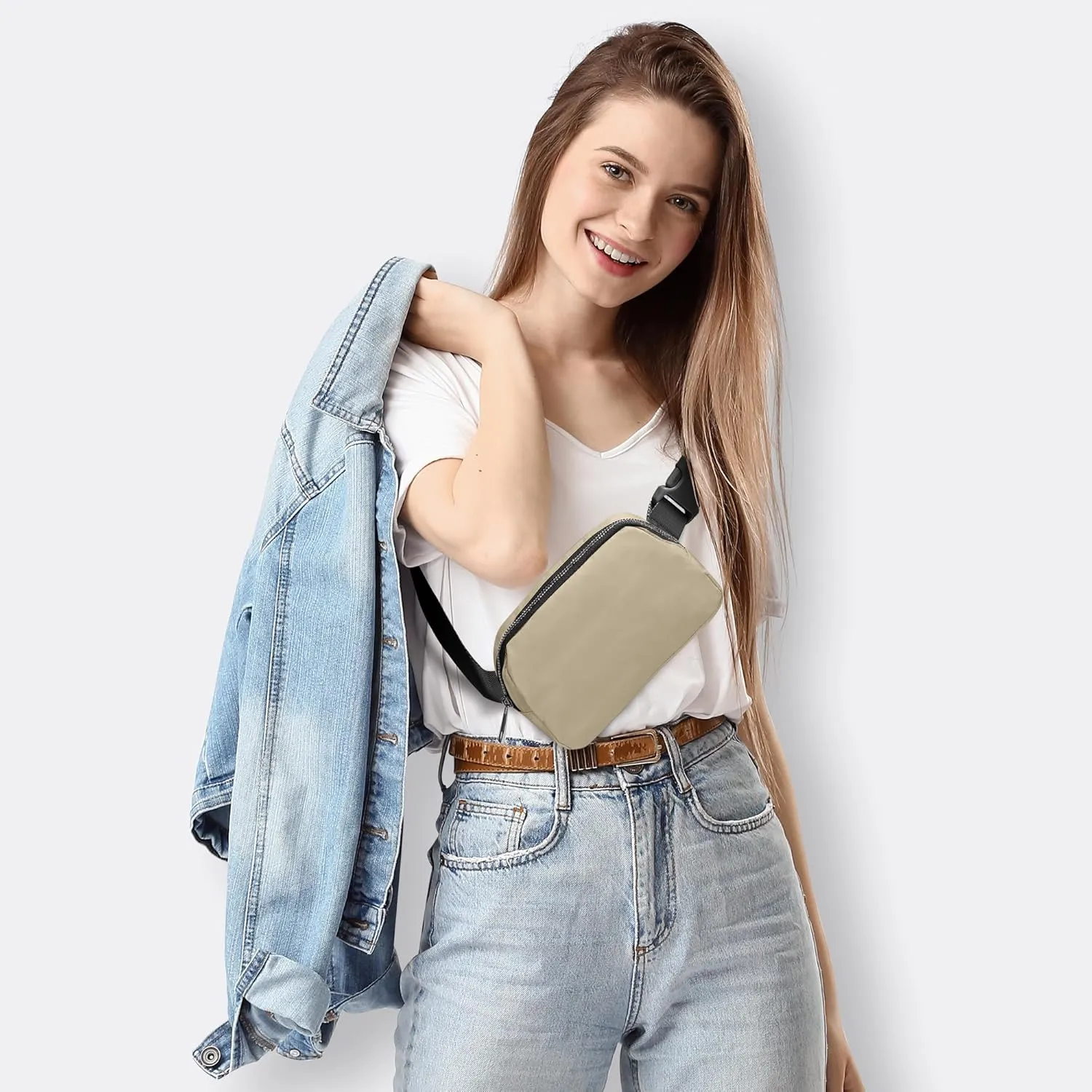 JSJ Mini Fanny Pack for Women & Men,Valentines Day Gifts for Girls Teens Kids Daughter Sister Her,Trendy Stuff Crossbody Bags Cute Everywhere Belt Bags. (Khaki)