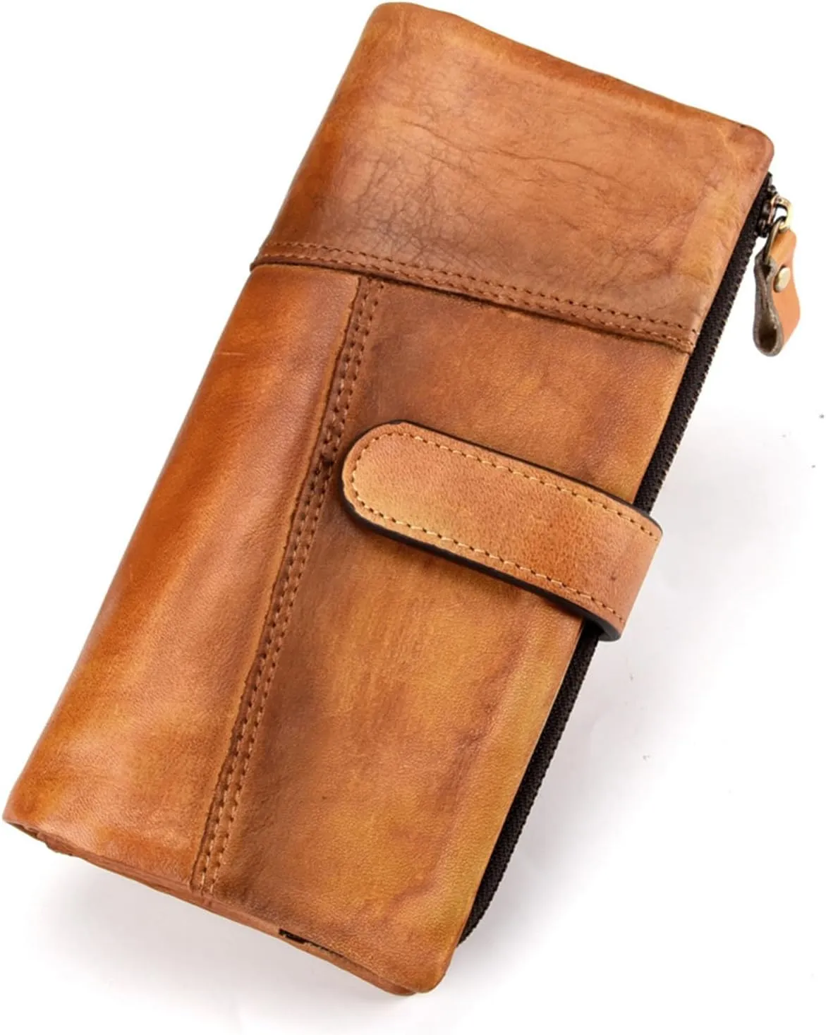 KingTo Genuine Leather Long Wallet for Women Vintage Checkbook Wallets with RFID Blocking Card Holder (Vintage yellow)