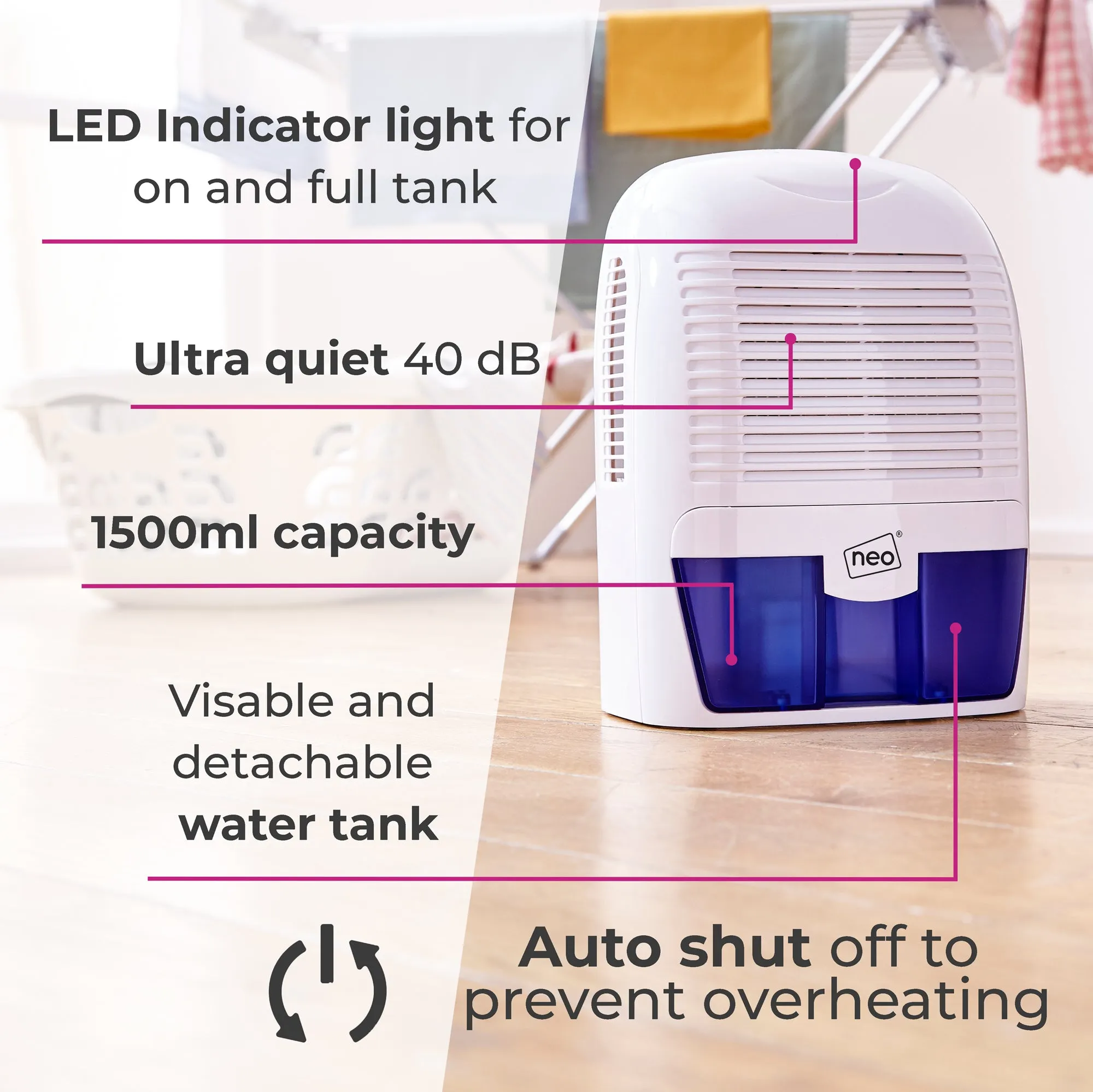 Neo Portable 1.5L Compact Dehumidifier