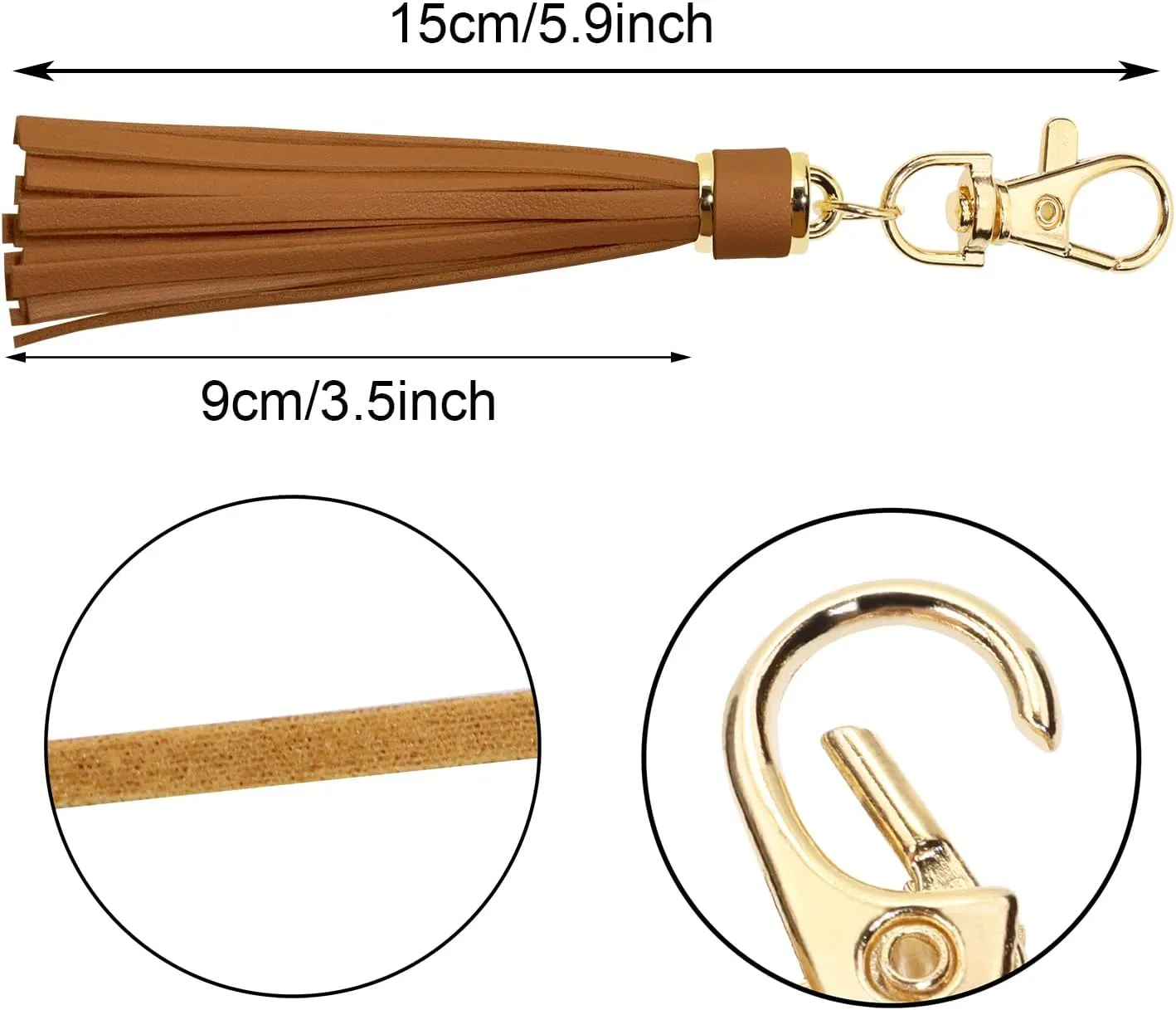 PENTA ANGEL 2Pcs 5.9'' Large PU Leather Tassel with Lobster Swivel Keychain Pendant for Handbag Backpack Jewelry Making