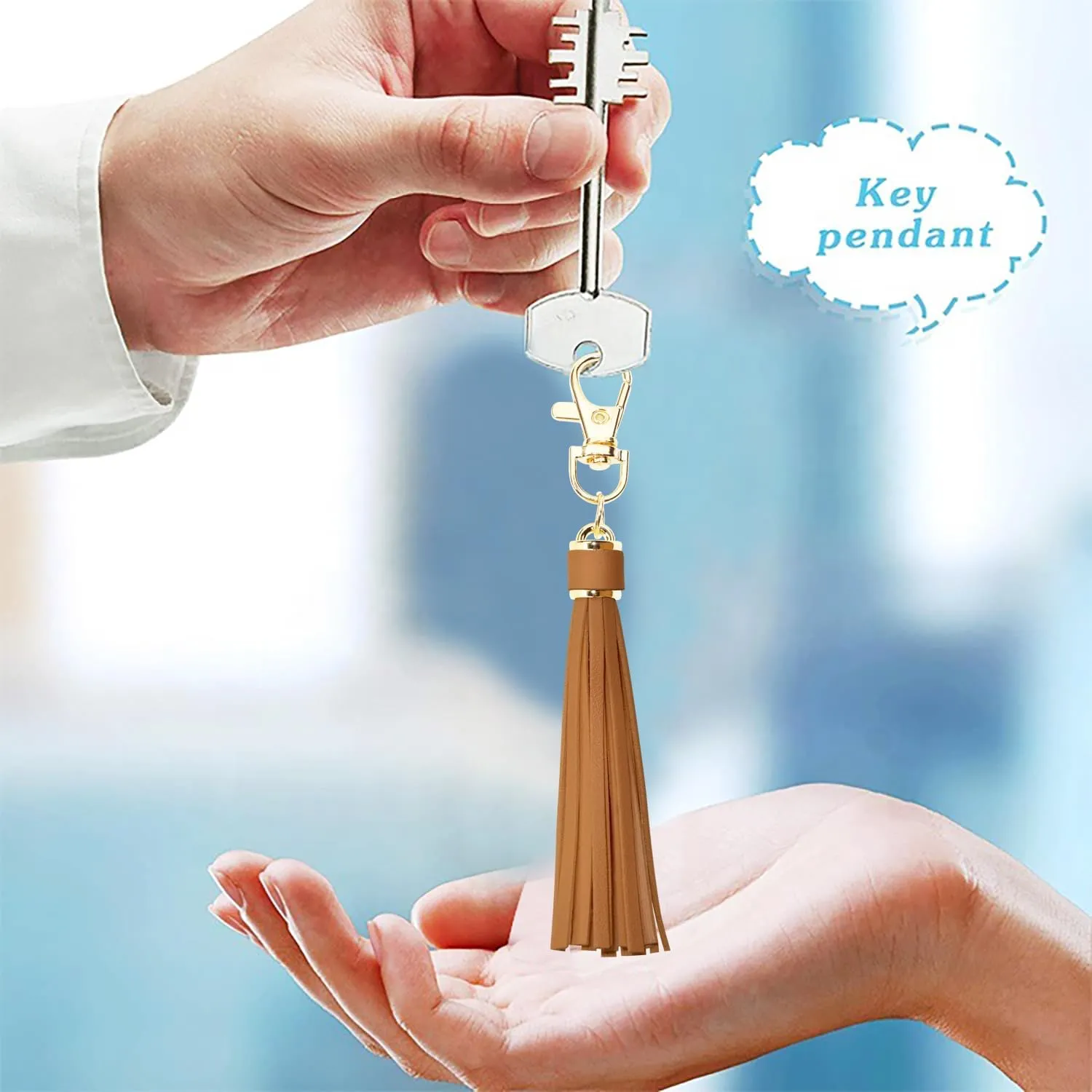 PENTA ANGEL 2Pcs 5.9'' Large PU Leather Tassel with Lobster Swivel Keychain Pendant for Handbag Backpack Jewelry Making