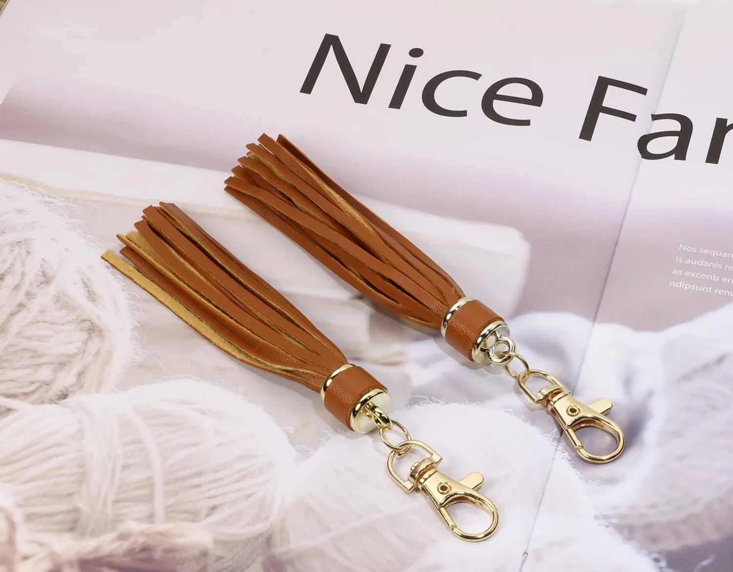 PENTA ANGEL 2Pcs 5.9'' Large PU Leather Tassel with Lobster Swivel Keychain Pendant for Handbag Backpack Jewelry Making