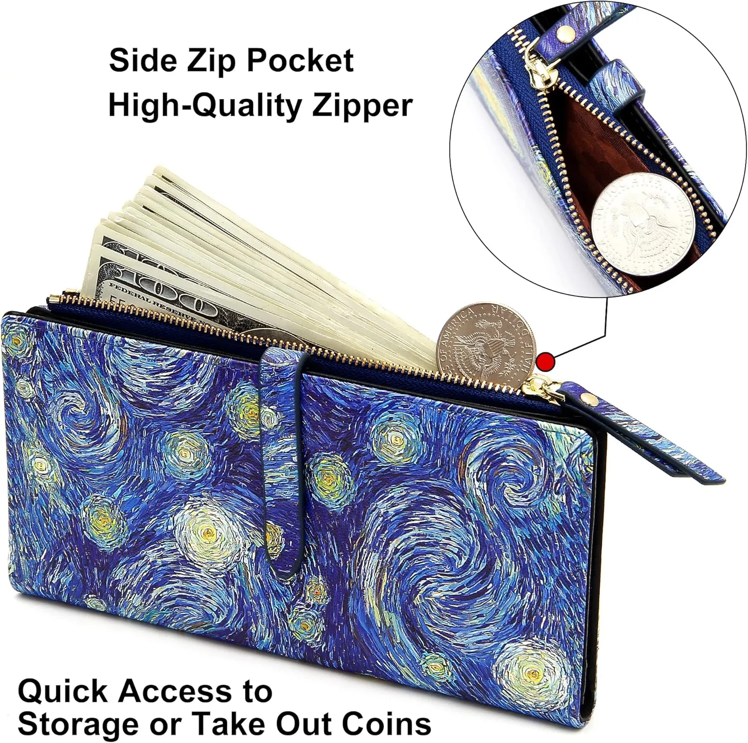 Slim Wallets for Women Credit Card Holder RFID Bifold Clutch Wallets Checkbook with Zipper Pocket