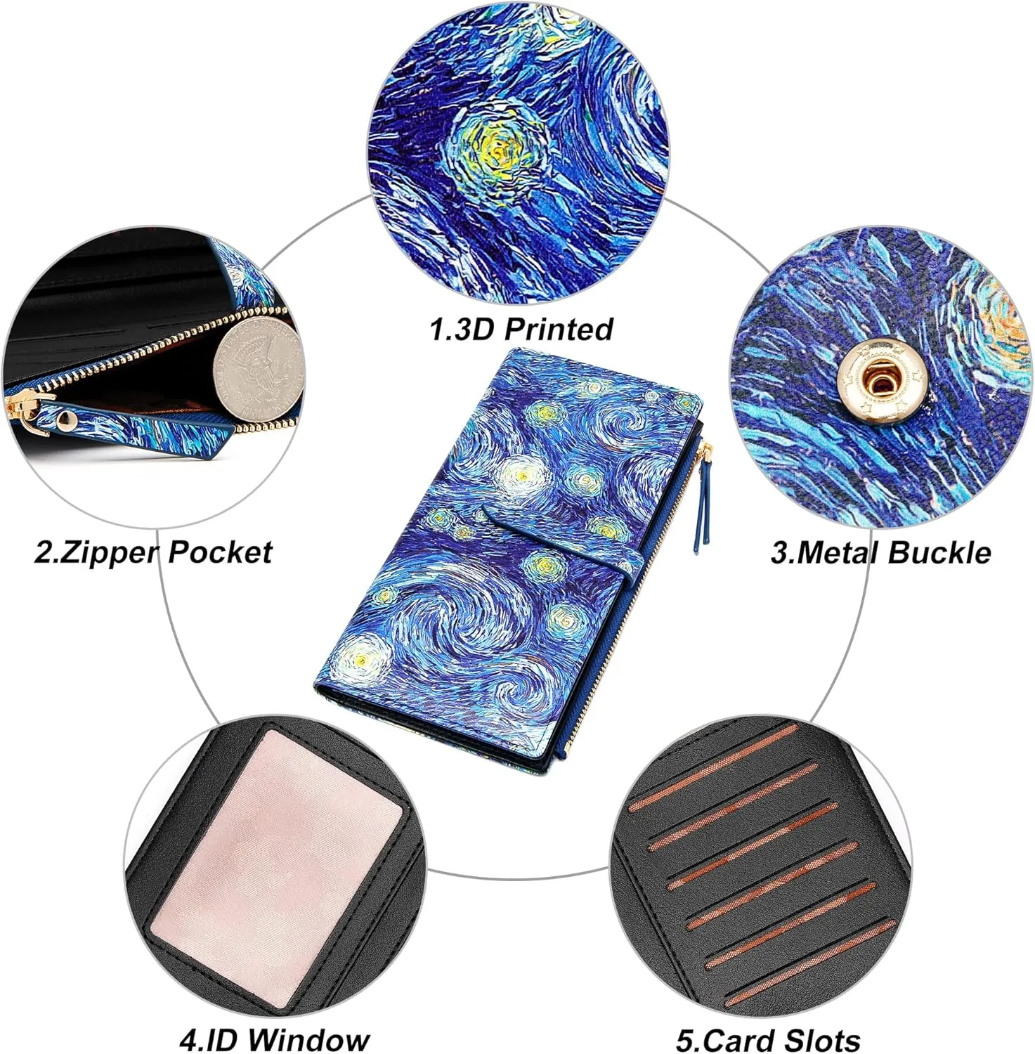 Slim Wallets for Women Credit Card Holder RFID Bifold Clutch Wallets Checkbook with Zipper Pocket