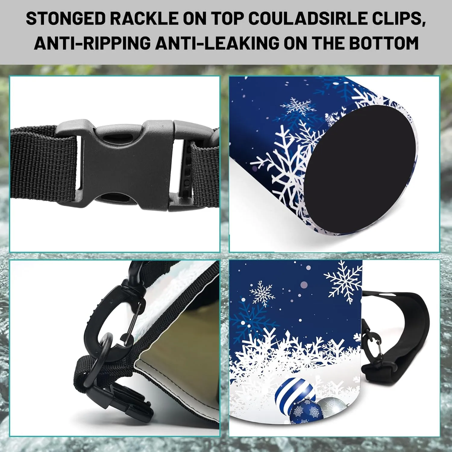 Waterproof Dry Bag,Roll Top Christmas Winter Snowflakes Small Waterproof Backpack 5L/10L/20L Floating and Lightweight Bags for Kayaking, Boating, Fishing, Swimming and Camping