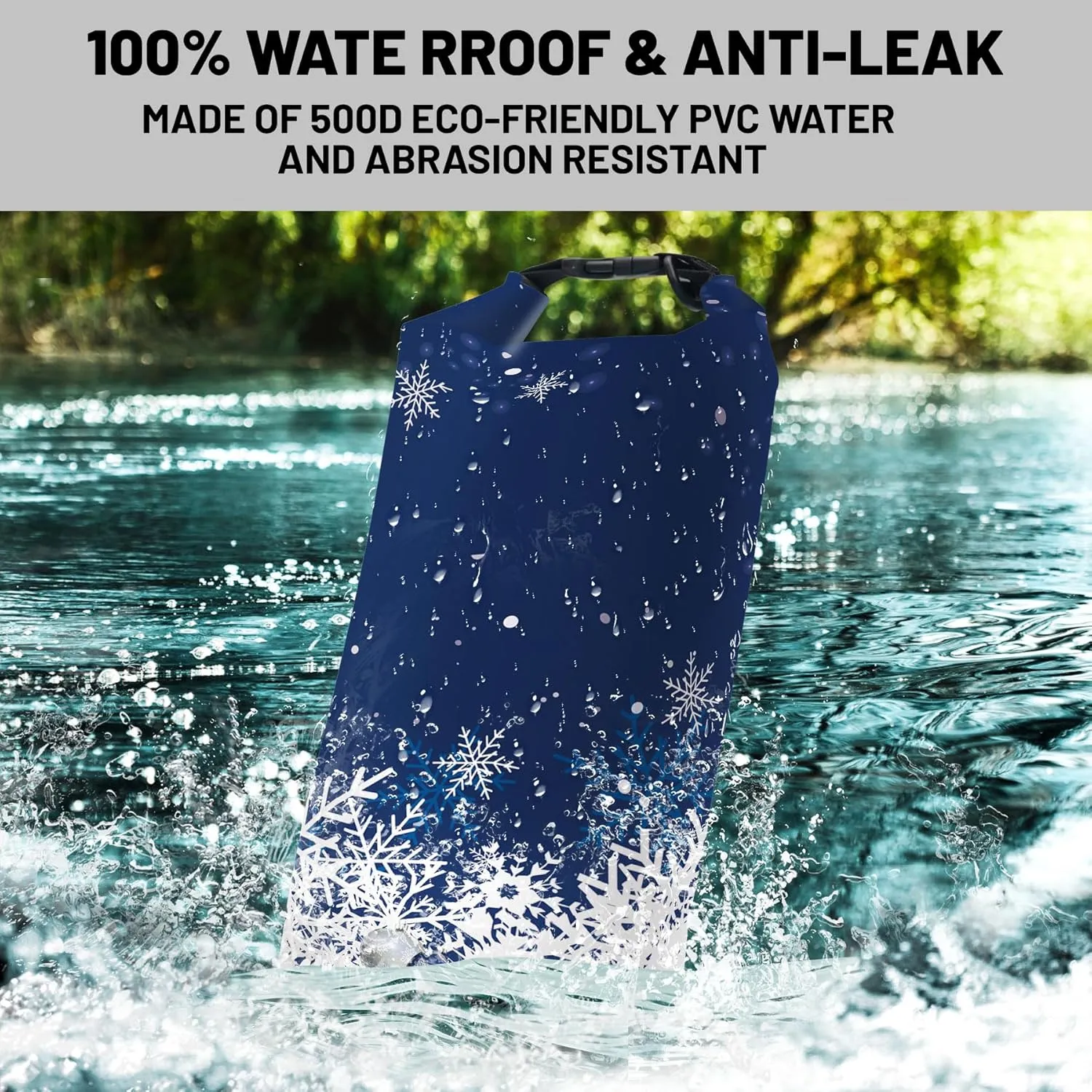 Waterproof Dry Bag,Roll Top Christmas Winter Snowflakes Small Waterproof Backpack 5L/10L/20L Floating and Lightweight Bags for Kayaking, Boating, Fishing, Swimming and Camping