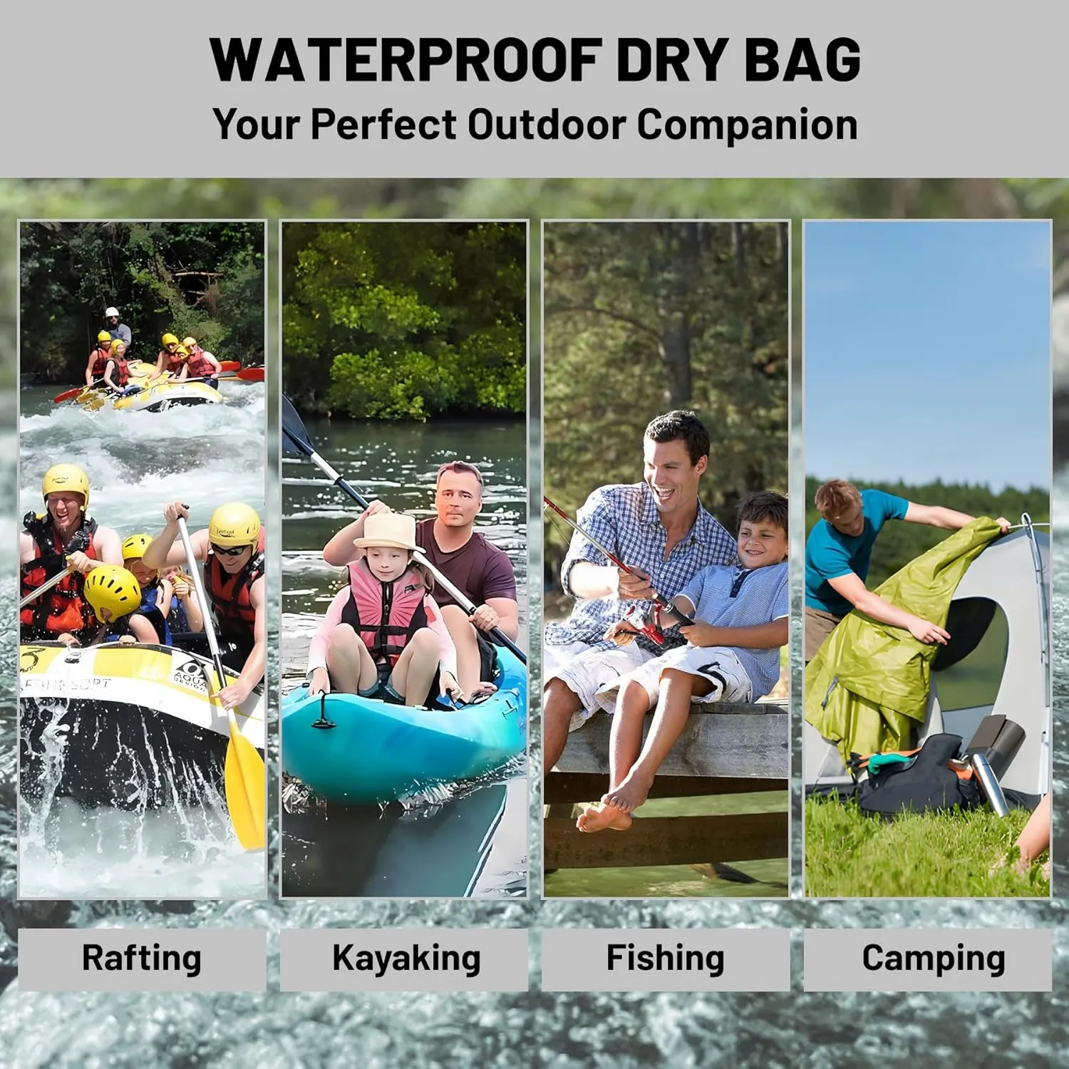 Waterproof Dry Bag,Roll Top Christmas Winter Snowflakes Small Waterproof Backpack 5L/10L/20L Floating and Lightweight Bags for Kayaking, Boating, Fishing, Swimming and Camping