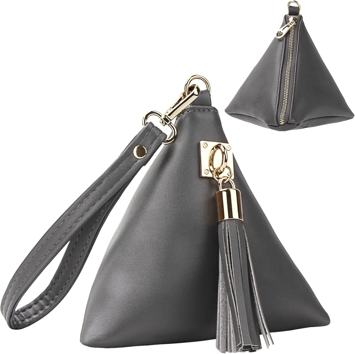 Women Leather Clutch Wallet Triangle Wristlet Purse with Wrist Strap