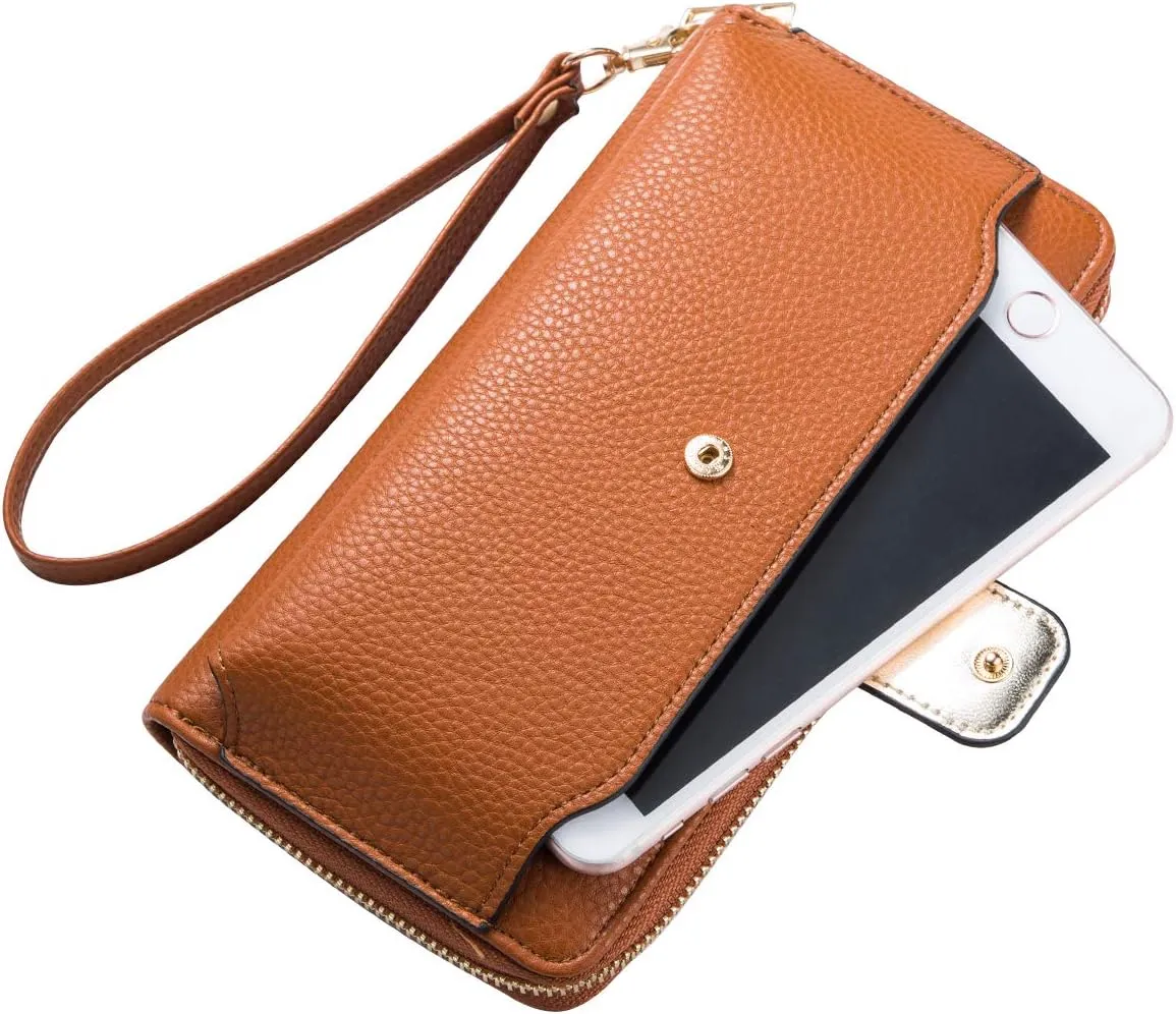 Women Wristlet Wallet with Cell Phone Holder Zip Around Handbag 
