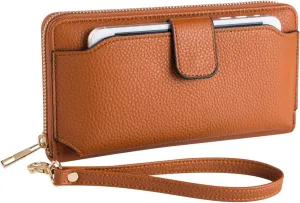 Women Wristlet Wallet with Cell Phone Holder Zip Around Handbag 