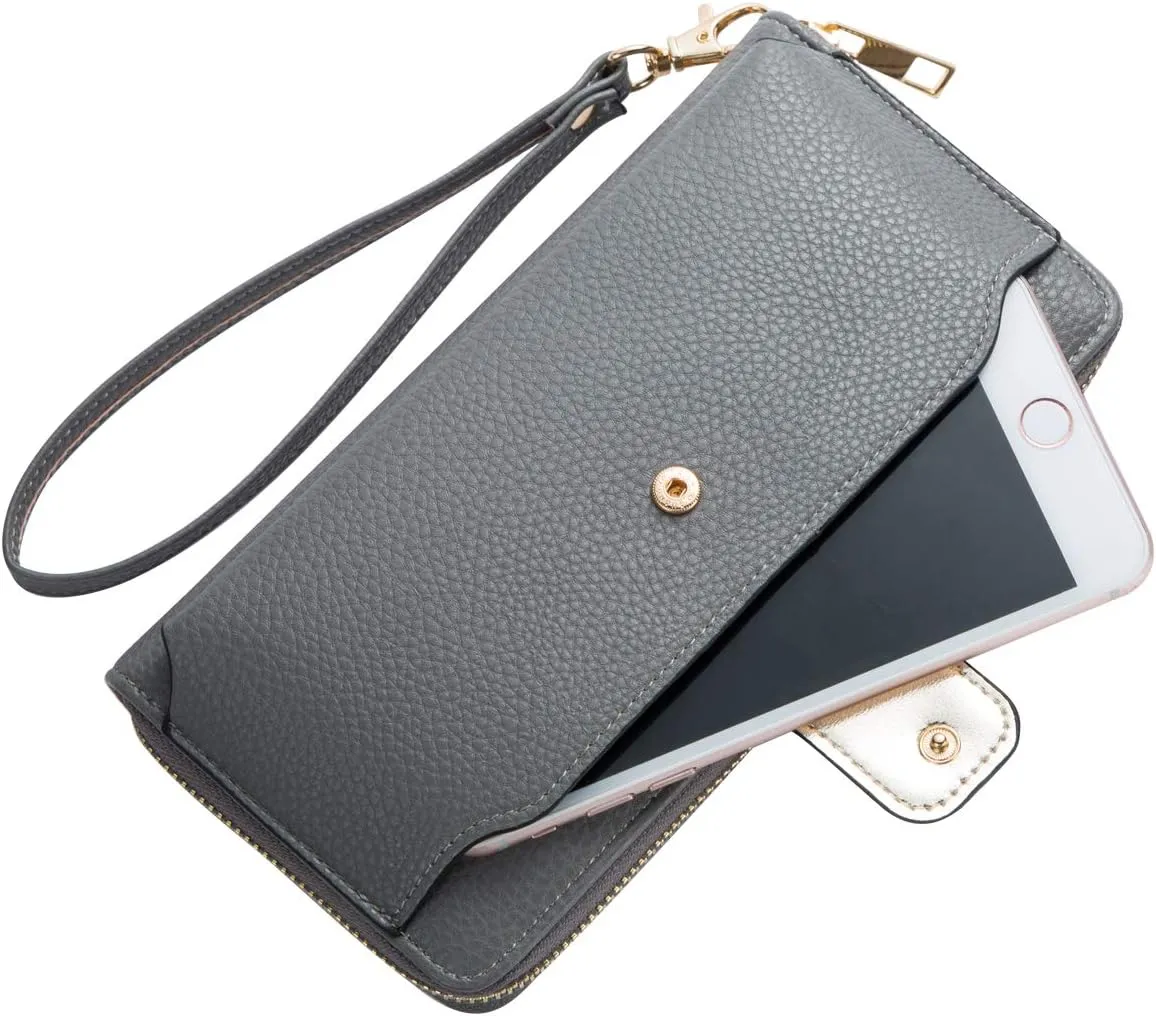 Women Wristlet Wallet with Cell Phone Holder Zip Around Handbag 
