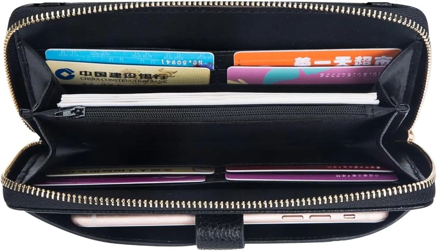 Women Wristlet Wallet with Cell Phone Holder Zip Around Handbag 