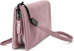 Women Zipper Wallets with Wristlet Large Capacity Long Clutch Checkbook Purse Wallet Oil Wax PU Leather