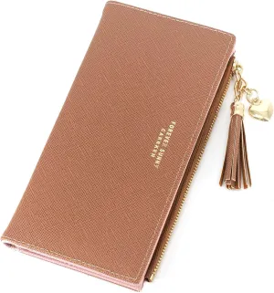 Womens Wallet Cute Elegant Long Slim Card Holder Case Minimalist Coin Purse Thin Tassels Zip Clutch Wallets for Girls Ladies