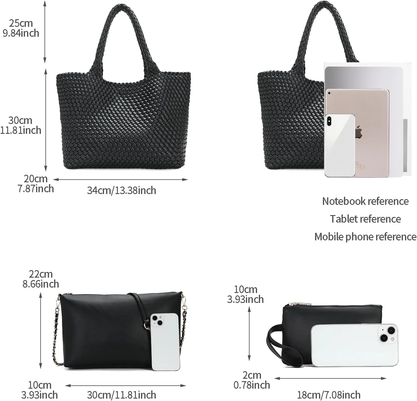Woven Tote Bag for Women Large Fashion Summer Beach Tote Bagsand Purses Braided Bags Three piece women's bag set